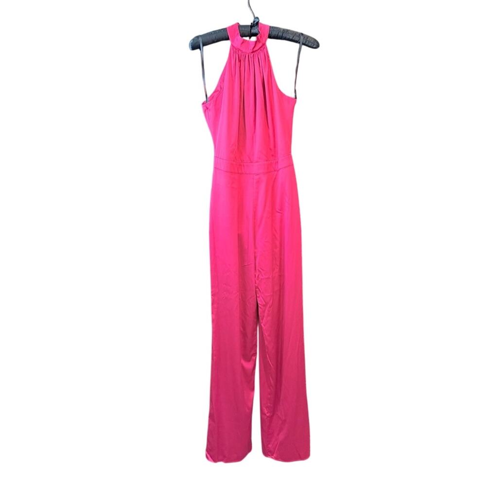 bebe Red Satin  Halter Wide-Leg Jumpsuit